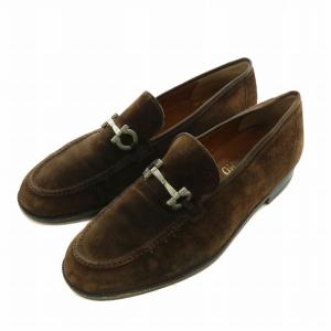 ビットローファー スエード ラウンドトゥ ガンチーニ シルバー金具 7.5 25.5cm 茶色 ブラウン