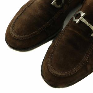 Salvatore Ferragamo ビットローファー スエード ラウンドトゥ ガンチーニ シルバー金具 7.5 25.5cm 茶色 ブラウン