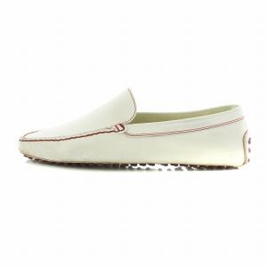TOD'S フェラーリ Ferrari ドライビングシューズ スリッポン レザー スクエアトゥ 7.5 26.5cm 白 ホワイト 赤