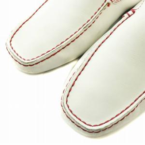 TOD'S フェラーリ Ferrari ドライビングシューズ スリッポン レザー スクエアトゥ 7.5 26.5cm 白 ホワイト 赤
