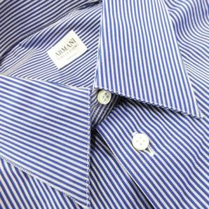 ARMANI COLLEZIONI ワイシャツ Yシャツ レギュラーカラー 長袖 コットン 光沢感 ストライプ 16M 青 ブルー