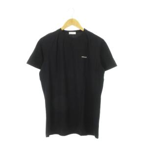 Tシャツ クルーネック 半袖 ラインストーン ロゴ ストレッチ 黒 ブラック /AH12 GY17