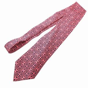 HERMES ネクタイ カジュアル 総柄 絹 シルク フランス製 ピンク