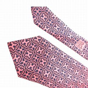 HERMES ネクタイ カジュアル 総柄 絹 シルク フランス製 ピンク