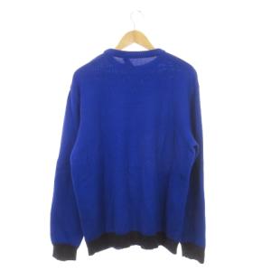GIANNI VERSACE ニット セーター ラウンドネック 長袖 インターシャ ワンポイント 54 XL 青 ブルー