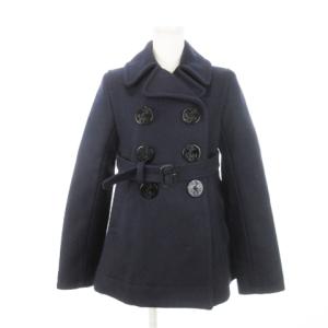 Pコート ピーコート ダブル ハーフ ビッグボタン ベルト ウール S 紺 ネイビー /AH10 GY99