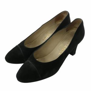 パンプス スエード ラウンドトゥ チャンキーヒール 37 24cm 黒 ブラック /XZ GY35