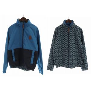 ナイロンジャケット ブルゾン リバーシブル ロゴ シグネチャー ジップアップ フード付き 長袖 青 ブルー グレー GY18