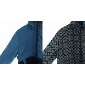 COACH ナイロンジャケット ブルゾン リバーシブル ロゴ シグネチャー ジップアップ フード付き 長袖 青 ブルー グレー GY18