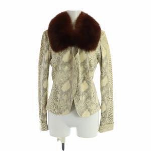 レザージャケット ラムレザー ファー付き 長袖 総柄 M アイボリー GY35 /MQ