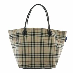 BURBERRY BLUE LABEL トートバッグ ハンド ナイロン 牛革 レザー ノバチェック 総柄 ベージュ ZA401-400