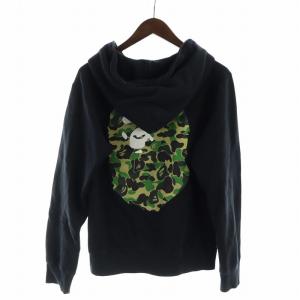 A BATHING APE パーカー フルジップ 長袖 ジップアップ サルカモ 迷彩 ミリタリー柄 M 黒 ブラック GY35