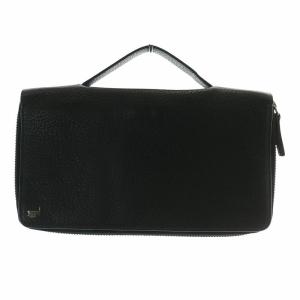 オーガナイザー 長財布 レザー ラウンドファスナー Wファスナー Tロゴ シルバー金具 黒 ブラック /XZ