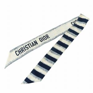 スカーフ ボーダー ロゴ 絹 シルク アイボリー 紺 ネイビー GY27