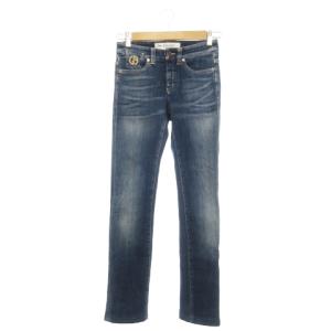 デニムパンツ ジーンズ スキニー ジップフライ ロゴ金具 25 青 ブルー インディゴ