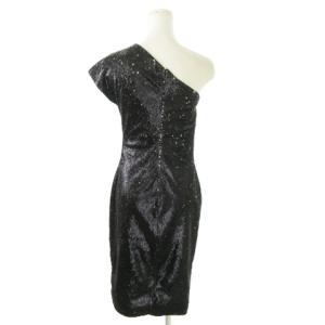 ARMANI COLLEZIONI スパンコールワンピース ひざ丈 ワンショルダー リボン 光沢感 華やか 42 M 黒 ブラック /AO14