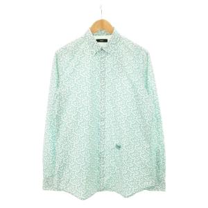 カジュアルシャツ 長袖 ワンポイント刺繍 イバラ 棘 総柄 L 緑 エメラルドグリーン /AH9 GY35