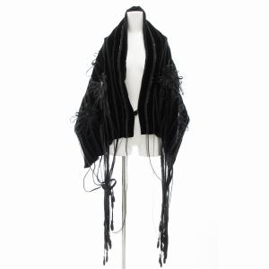 ショール ストール ビジュー フリンジ スパンコール フラワーモチーフ 黒 ブラック /UO GY35