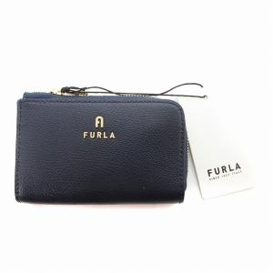 タグ付き キーケース 小銭入れ L字ファスナー ロゴ 紺 /JS GY18