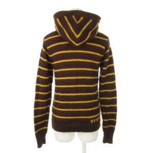 HYSTERIC GLAMOUR ニットパーカー ジップアップ 長袖 ウール インターシャ ボーダー ロゴ S 茶 ブラウン /MN14