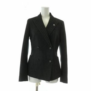 テーラード ジャケット ウール ダブル 4B サイドベンツ ストライプ ブートニエール 38 M グレー