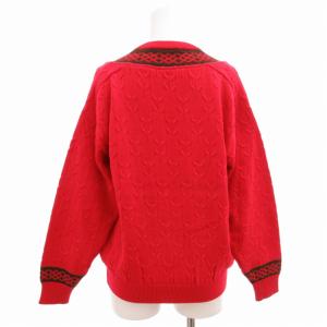 Christian Dior ヴィンテージ ケーブル編みニット セーター 長袖 プルオーバー Vネック ウール M 赤 レッド