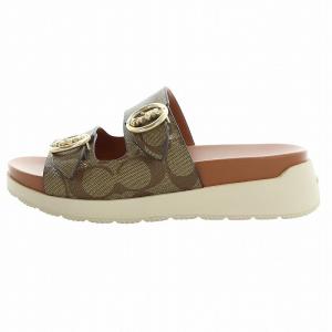 COACH GABLE SIG SANDAL サンダル ゴールド金具 厚底 レザー シグネチャー ロゴ 馬車 US6 23cm 茶 ブラウン