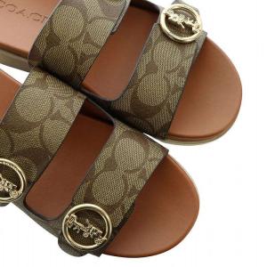 COACH GABLE SIG SANDAL サンダル ゴールド金具 厚底 レザー シグネチャー ロゴ 馬車 US6 23cm 茶 ブラウン
