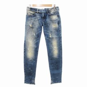 デニムパンツ ジーンズ ダメージ加工 スリム W27 L32 インディゴブルー /JS
