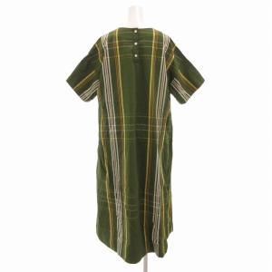 BEAMS BOY EXCLUSIVE FABRIC 美品 ビッグタータン ボートネック ショートスリーブ ワンピース F 緑 グリーン