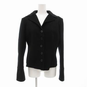 カシミヤ100% コート ジャケット ショート丈 開襟 オープンカラー ウール メルトン 44 黒 /JS