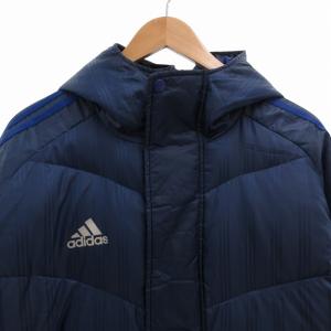 adidas ロングダウンコート ベンチコート ウォームアップ シャドーストライプ ロゴプリント M 青 ブルー /FF