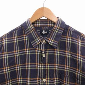 STUSSY カジュアルシャツ チェック 半袖 L 紫 パープル /FF