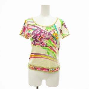 美品 Tシャツ カットソー 花柄 総柄 半袖 M ピンク 緑 マルチカラー /VU 0312
