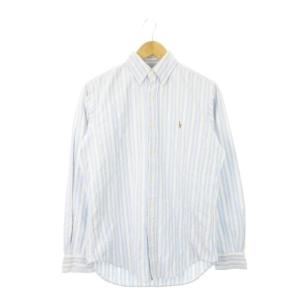 ボタンダウンシャツ オックスフォード 長袖 ロゴ刺繍 ストライプ S/P 水色 ブルー /AH10 GY35