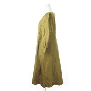 TOMORROWLAND collection リネンブレンドワンピース ロング 七分袖 コットン バックボタン 36 S 緑 カーキ /CK14 GY12