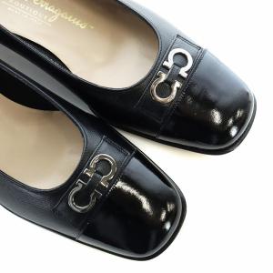 Salvatore Ferragamo パンプス ローファー レザー ガンチーニ スクエアトゥ チャンキーヒール 6.5 24cm 黒 ブラック
