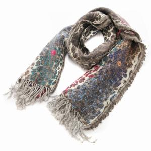 マフラー ストール レオパード柄 フラワーモチーフ 刺繍 グレー /JS