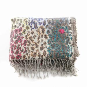 Senso unico マフラー ストール レオパード柄 フラワーモチーフ 刺繍 グレー /JS