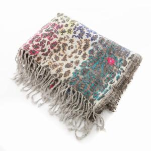 Senso unico マフラー ストール レオパード柄 フラワーモチーフ 刺繍 グレー /JS