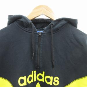 adidas Originals ハーフジップパーカー フーディー トレフォイルロゴ プルオーバー XL グレー 黄 イエロー /GV