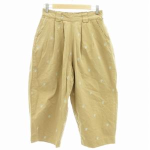 ワイドパンツ イージー クロップド 刺繍 タック ベージュ /GV