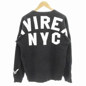 トレーナー スウェット 長袖 クルーネック ロゴ 裏起毛 L 黒 ブラック 白 ホワイト /GV