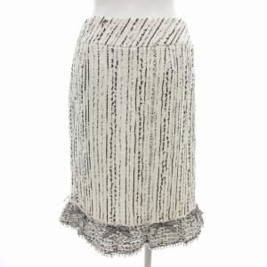 René ツイードスカート ひざ丈 ミモレ ビジュー リボン 38 M 白 ホワイト 黒 ブラック