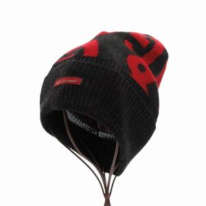 D&G ニット帽 ビーニー ニットキャップ ロゴ M チャコールグレー 赤 レッド /JS