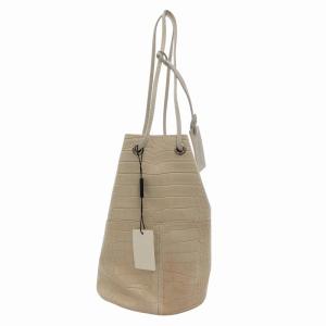 タグ付き 巾着バッグ ハンドバッグ 手提げ クロコ型押し レザー ベージュ /FF