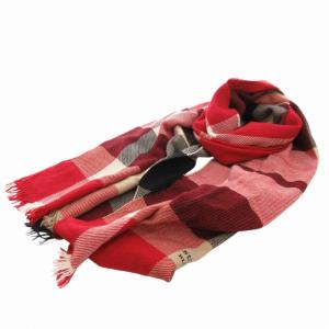 マフラー ストール チェック ロゴ刺繍 フリンジ 赤 レッド ベージュ 黒 ブラック /FF AA