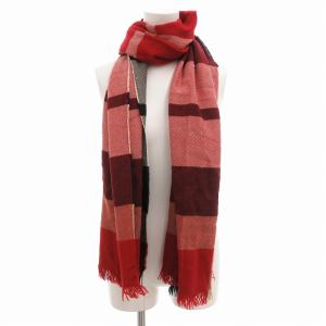 BURBERRY BLUE LABEL マフラー ストール チェック ロゴ刺繍 フリンジ 赤 レッド ベージュ 黒 ブラック /FF AA