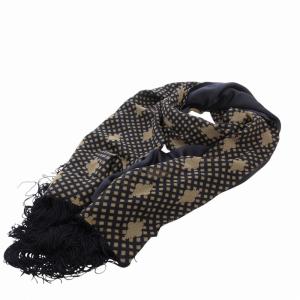 GIORGIO ARMANI 美品 ストール マフラー フリンジ 総柄 シルク 絹 バイカラー 紺 ネイビー ベージュ /FF
