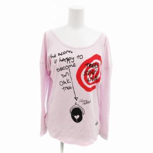 Tシャツ カットソー プリント ロゴ 刺繍 オーブ 長袖 S ピンク /HO 0314